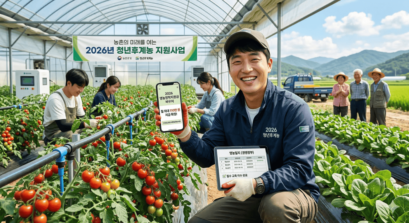 농촌에서 스마트팜 하우스에서 농사를 지으면서 핸드폰을 들고 활짝 웃는 청년 농부